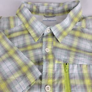 Columbia Button Down Shirt 2X XXL Slim Fit Hiking Green Yellow Plaid Sportwear‎